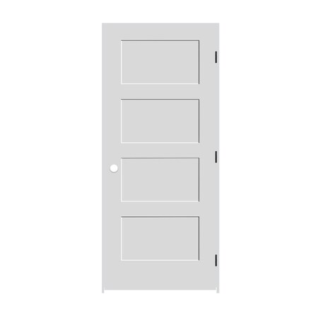Codel Doors 28" x 80" x 1-3/8" Primed 4-Panel Equal Panel Interior Shaker 6-9/16" LH Prehung Door w/Black Hinges 2468pri8444LH1D6916